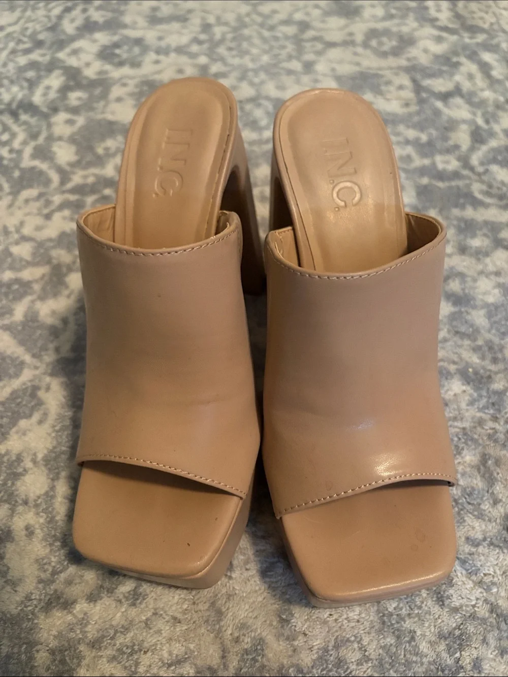 INC International Concepts Blush Nude Open-Toe Leather Mule Heels